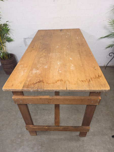 Vintage Rustic 1940's Military Pine Wooden Folding Trestle Dining Table Desk
