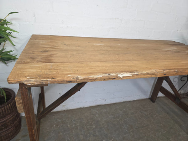 Vintage Rustic 1940's Military Pine Wooden Folding Trestle Dining Table Desk