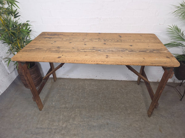 Vintage Rustic 1940's Military Pine Wooden Folding Trestle Dining Table Desk
