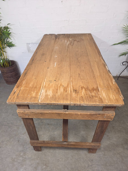 Vintage Rustic 1940's Military Pine Wooden Folding Trestle Dining Table Desk
