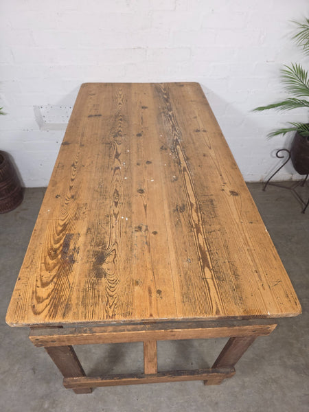 Vintage Rustic 1940's Military Pine Wooden Folding Trestle Dining Table Desk