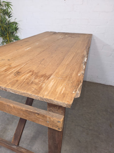 Vintage Rustic 1940's Military Pine Wooden Folding Trestle Dining Table Desk
