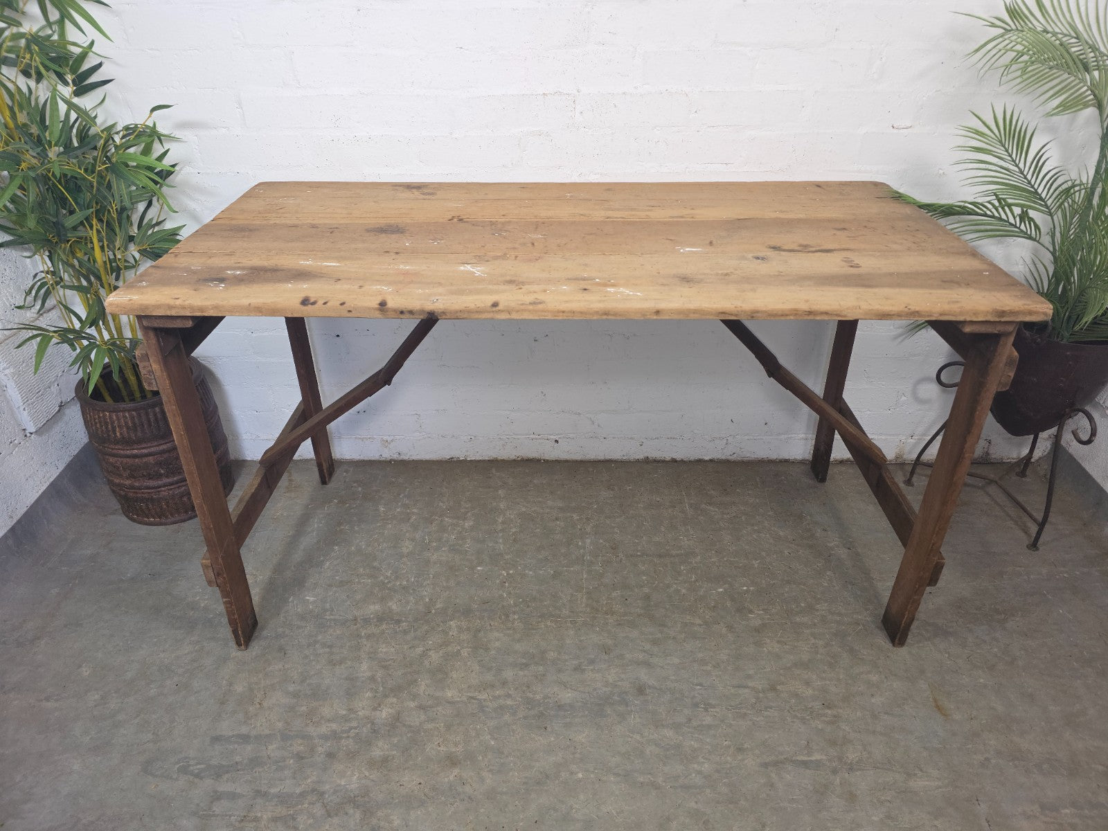 Vintage Rustic 1940's Military Pine Wooden Folding Trestle Dining Table Desk