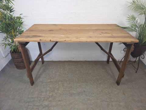 Vintage Rustic 1940's Military Pine Wooden Folding Trestle Dining Table Desk