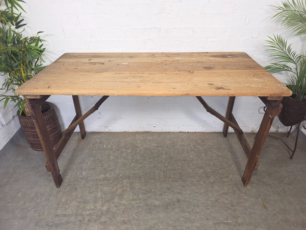 Vintage Rustic 1940's Military Pine Wooden Folding Trestle Dining Table Desk