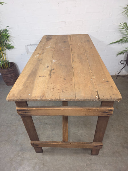 Vintage Rustic 1940's Military Pine Wooden Folding Trestle Dining Table Desk
