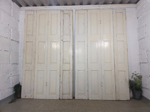 Vintage French Wooden Pine Bi Folding Window Door Shutters Screen Room Divider