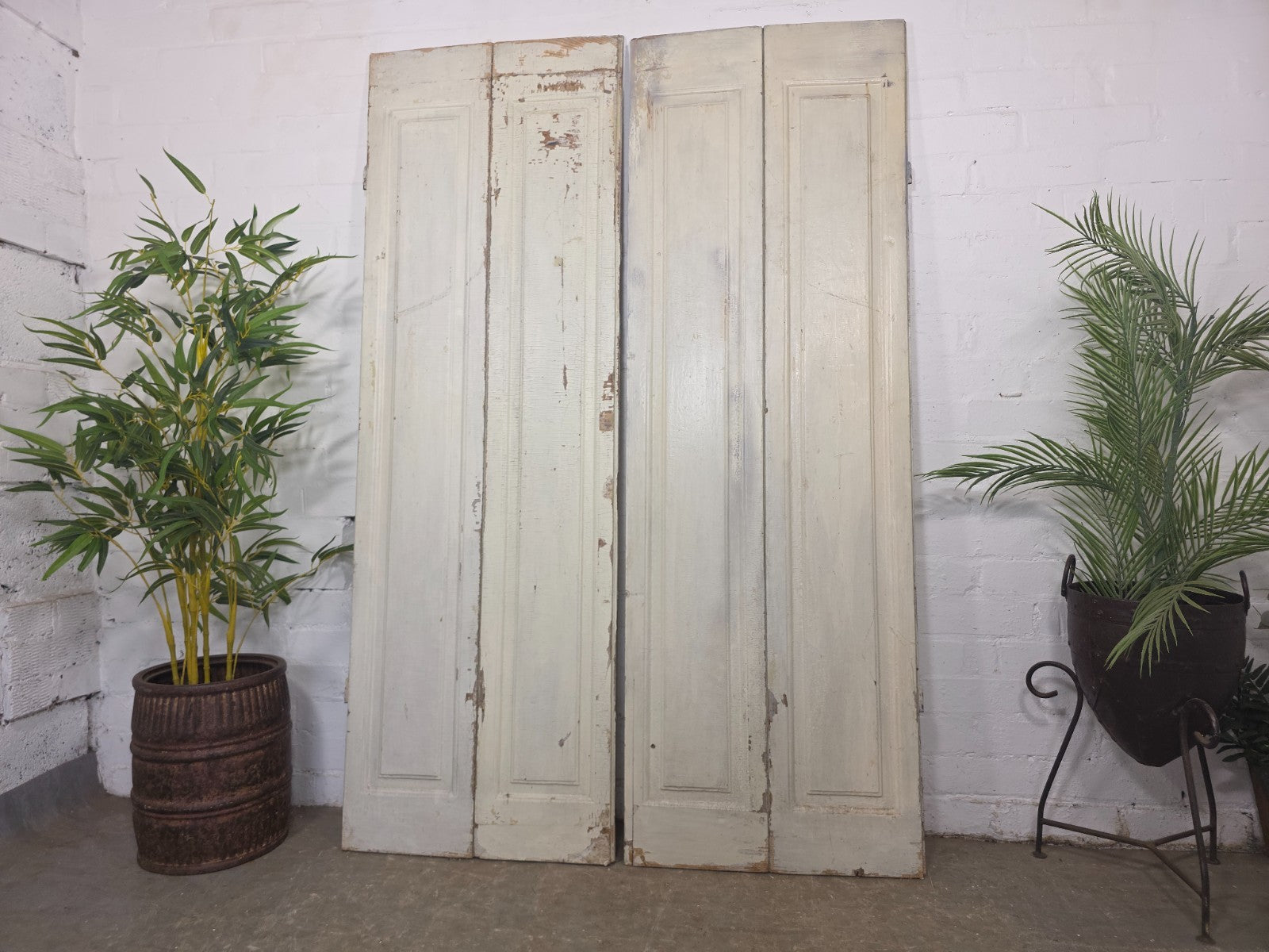 Vintage French Wooden Pine Bi Folding Window Door Shutters Screen Room Divider