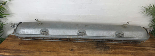 Large Vintage Industrial Caged Factory Explosion Bulk Head Ceiling Strip Light