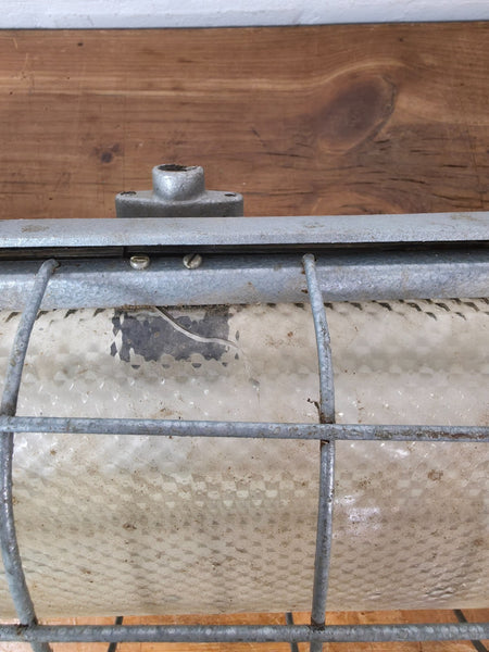 Large Vintage Industrial Caged Factory Explosion Bulk Head Ceiling Strip Light