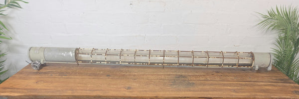 Large Vintage Industrial Caged Factory Explosion Bulk Head Ceiling Strip Light