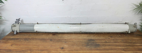 Large Vintage Industrial Caged Factory Explosion Bulk Head Ceiling Strip Light