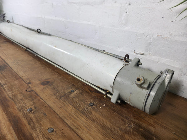 Large Vintage Industrial Caged Factory Explosion Bulk Head Ceiling Strip Light