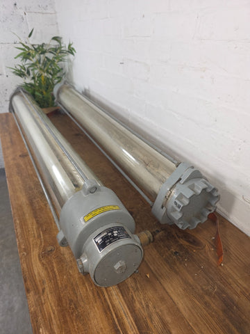Pair Large Vintage AKA Industrial Factory Explosion Bulkhead Ceiling Strip Light