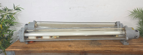Pair Large Vintage AKA Industrial Factory Explosion Bulkhead Ceiling Strip Light