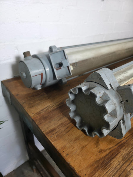 Pair Large Vintage AKA Industrial Factory Explosion Bulkhead Ceiling Strip Light
