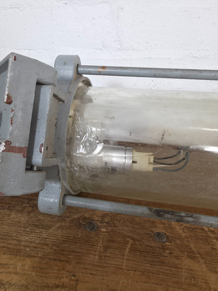 Pair Large Vintage AKA Industrial Factory Explosion Bulkhead Ceiling Strip Light