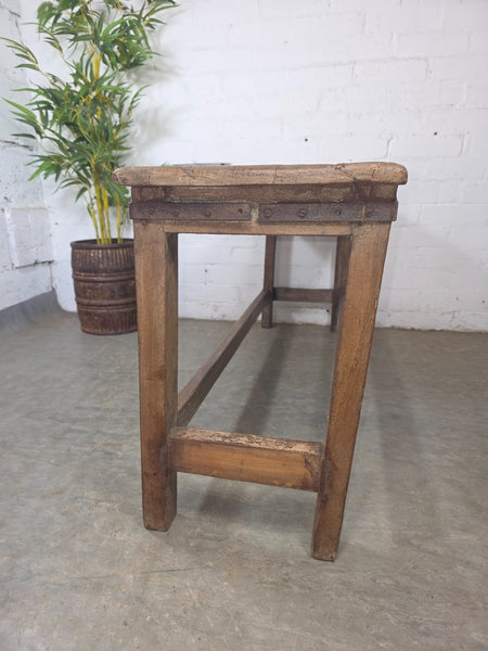 Vintage Rustic Teak Wooden Hallway Dining Garden Bench Seat