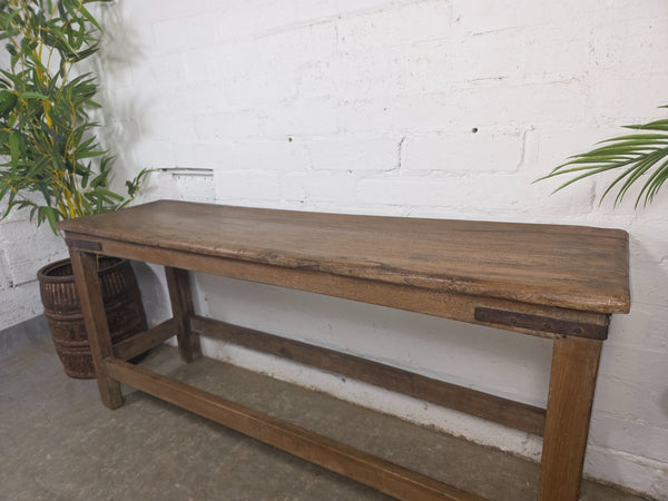 Vintage Rustic Teak Wooden Hallway Dining Garden Bench Seat