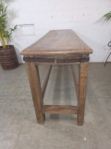 Vintage Rustic Teak Wooden Hallway Dining Garden Bench Seat