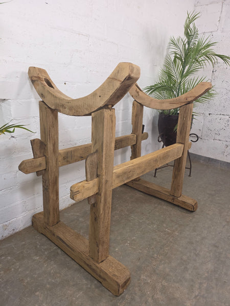 Antique Rustic Primitive Wabi Sabi Hungarian Wooden Dough Bowl Trough Stand
