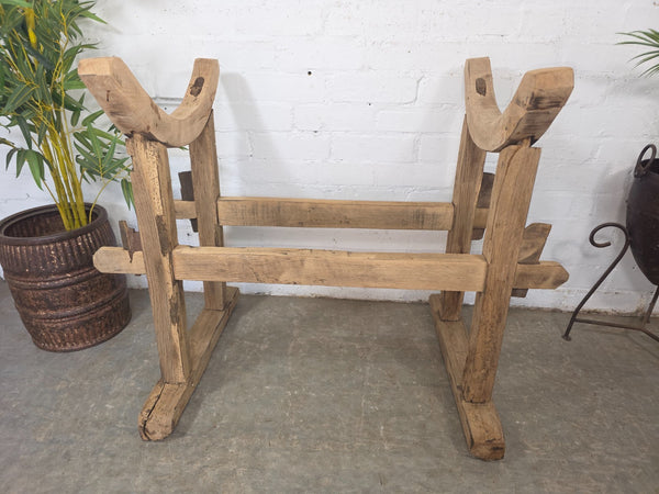 Antique Rustic Primitive Wabi Sabi Hungarian Wooden Dough Bowl Trough Stand