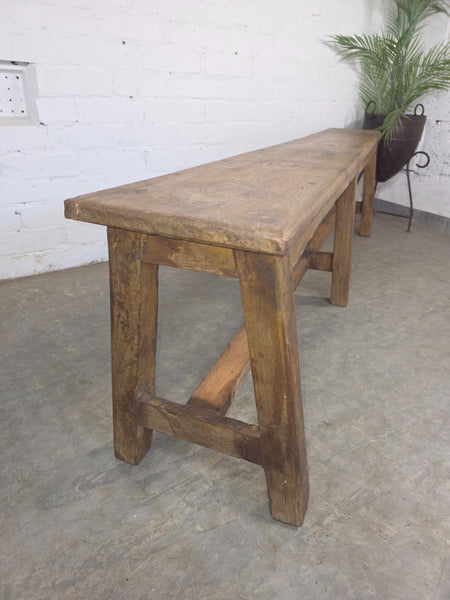 Vintage Rustic Teak Wooden Hallway Dining Garden Bench Seat
