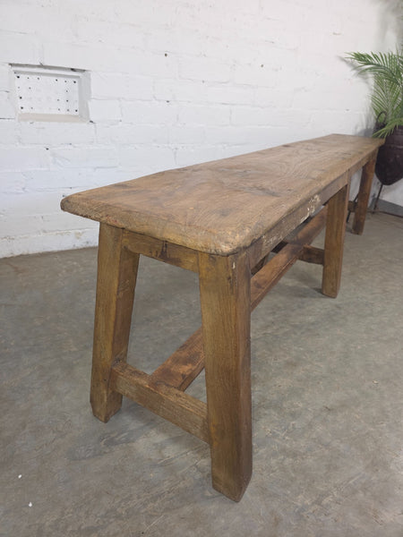 Vintage Rustic Teak Wooden Hallway Dining Garden Bench Seat