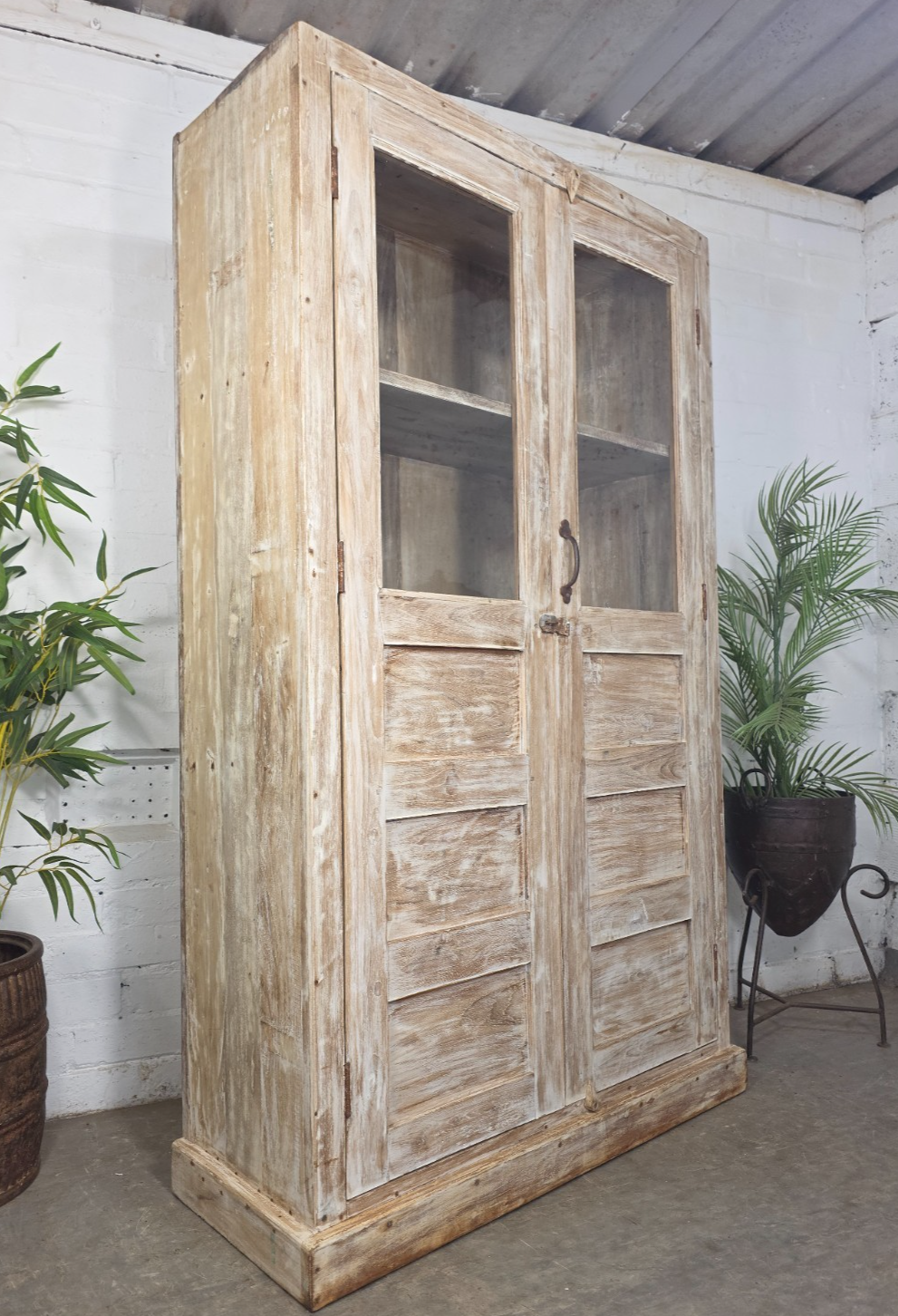 Vintage Reclaimed Indian Glazed Wooden Free Standing Kitchen Drinks Cabinet