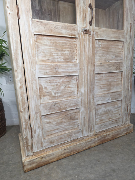Vintage Reclaimed Indian Glazed Wooden Free Standing Kitchen Drinks Cabinet