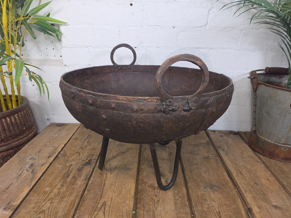 Antique Original Indian Riveted Kadai Fire Pit BBQ Drinks Ice Cooler Planter