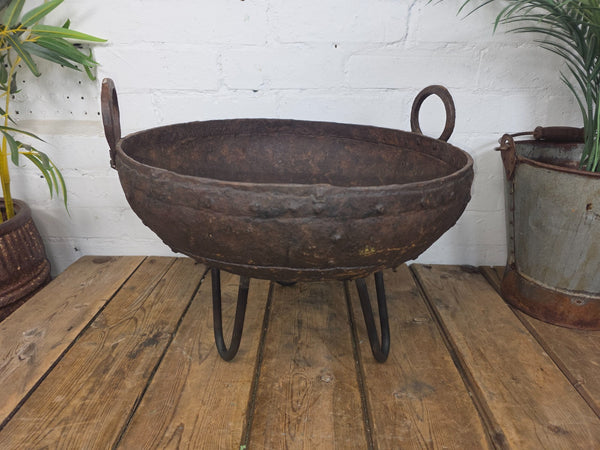 Antique Original Indian Riveted Kadai Fire Pit BBQ Drinks Ice Cooler Planter