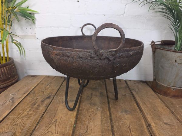 Antique Original Indian Riveted Kadai Fire Pit BBQ Drinks Ice Cooler Planter