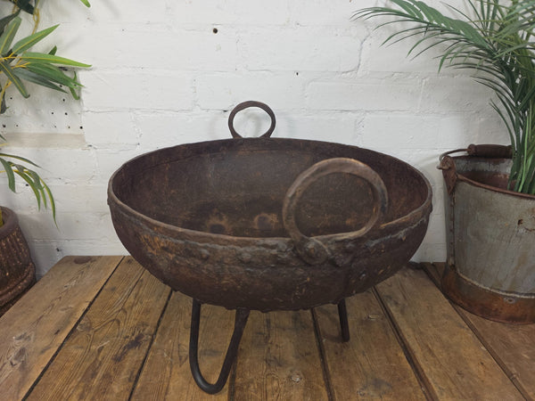 Antique Original Indian Riveted Kadai Fire Pit BBQ Drinks Ice Cooler Planter
