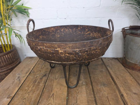 Antique Original Indian Riveted Kadai Fire Pit BBQ Drinks Ice Cooler Planter