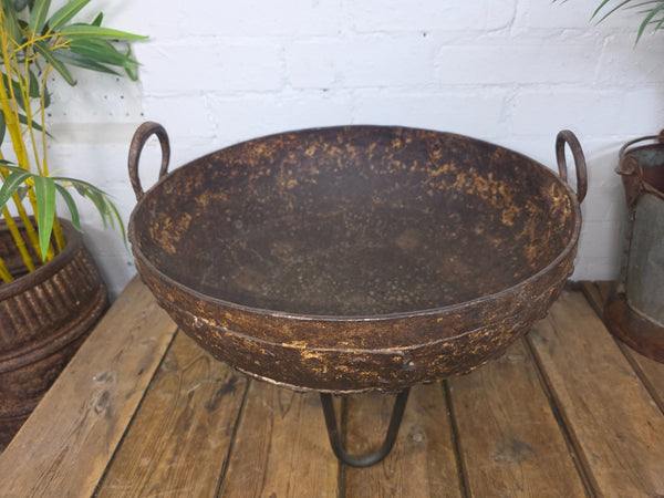 Antique Original Indian Riveted Kadai Fire Pit BBQ Drinks Ice Cooler Planter