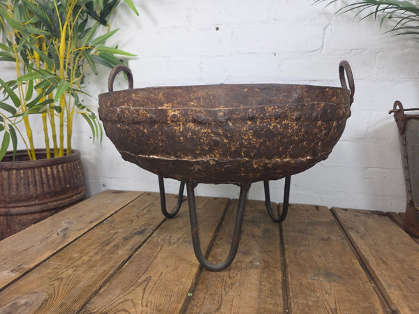 Antique Original Indian Riveted Kadai Fire Pit BBQ Drinks Ice Cooler Planter