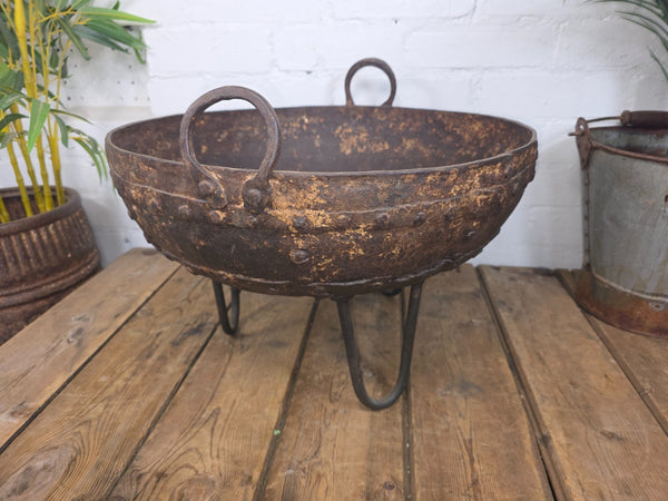 Antique Original Indian Riveted Kadai Fire Pit BBQ Drinks Ice Cooler Planter