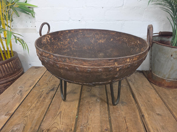 Antique Original Indian Riveted Kadai Fire Pit BBQ Drinks Ice Cooler Planter