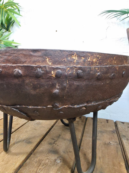 Antique Original Indian Riveted Kadai Fire Pit BBQ Drinks Ice Cooler Planter