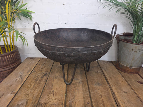 Antique Original Indian Riveted Kadai Fire Pit BBQ Drinks Ice Cooler Planter