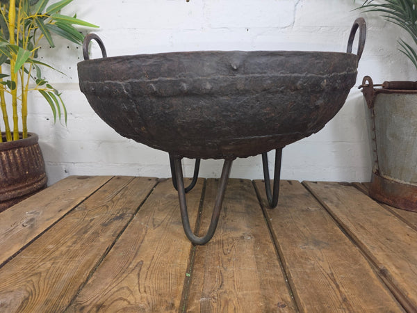 Antique Original Indian Riveted Kadai Fire Pit BBQ Drinks Ice Cooler Planter