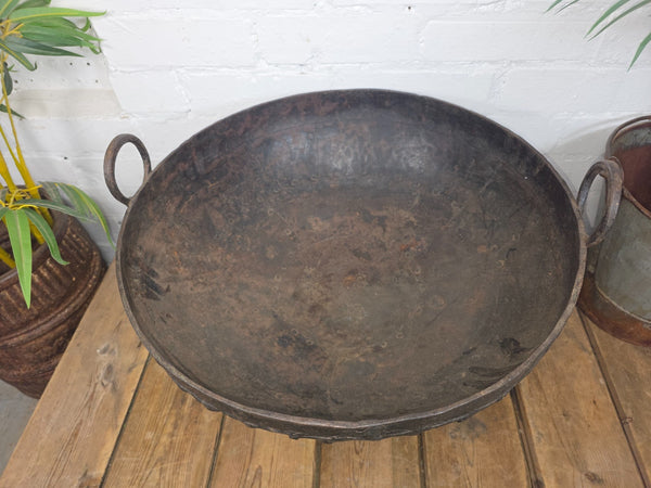 Antique Original Indian Riveted Kadai Fire Pit BBQ Drinks Ice Cooler Planter