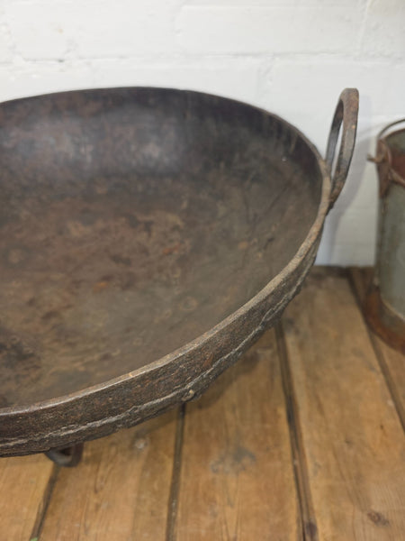 Antique Original Indian Riveted Kadai Fire Pit BBQ Drinks Ice Cooler Planter