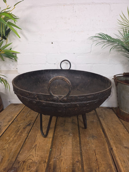 Antique Original Indian Riveted Kadai Fire Pit BBQ Drinks Ice Cooler Planter