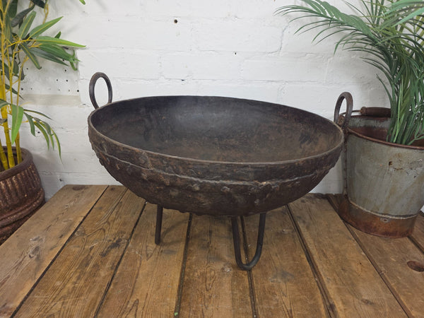 Antique Original Indian Riveted Kadai Fire Pit BBQ Drinks Ice Cooler Planter