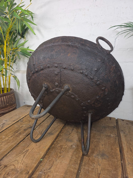 Antique Original Indian Riveted Kadai Fire Pit BBQ Drinks Ice Cooler Planter