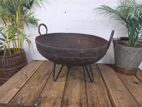 Antique Original Indian Riveted Kadai Fire Pit BBQ Drinks Ice Cooler Planter