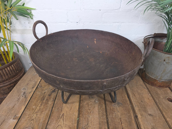 Antique Original Indian Riveted Kadai Fire Pit BBQ Drinks Ice Cooler Planter