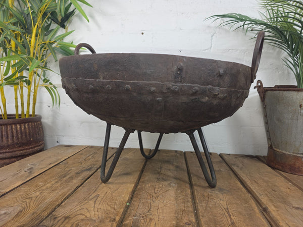 Antique Original Indian Riveted Kadai Fire Pit BBQ Drinks Ice Cooler Planter